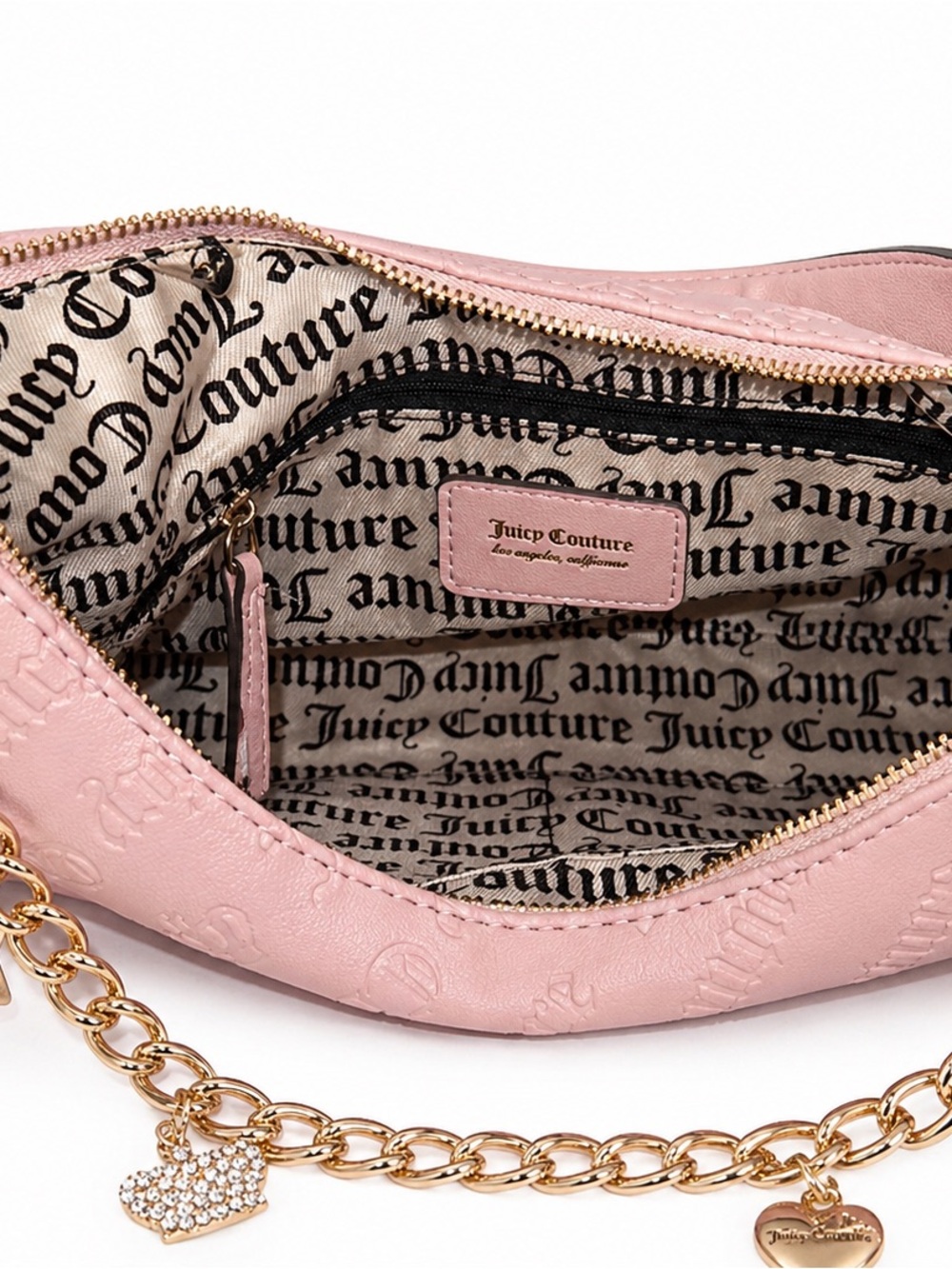 Juicy Couture Pink Embossed Logo Hobo with Gold Charm Chain - Picture 4 of 4